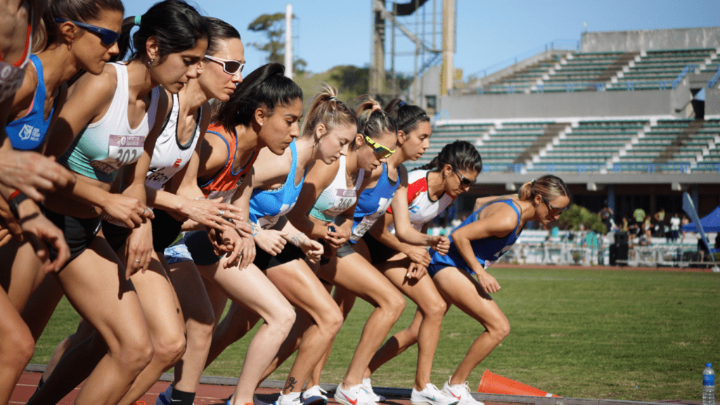 An athlete is running on a track